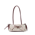 Floral strawberry teddy bear tote bag with red bows and textured jacquard finish - Red