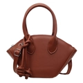 Retro brown fan-shaped handbag with top handle and crossbody strap for women. - Brown
