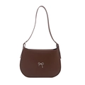 Minimalist dark brown leather crescent underarm bag with a silver metallic bow buckle - Brown