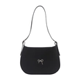 2025 French style black matte PU leather shoulder bag with silver metal bow decoration - Black