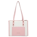 Elegante borsa tote a scacchi rosa e bianca con scritte moda e lunghe tracolle rosa - Rosa