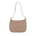 Minimalist beige hobo shoulder bag with a silver bow clasp for women's summer fashion - Khaki