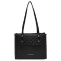 Borsa a spalla nera di lusso con motivo a scacchi e manici lunghi su sfondo bianco - Nero