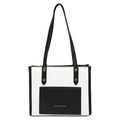 Borsa tote classica a scacchi bianchi con tasca nera e scritte in oro eleganti - Bianco