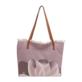 Lilane Canvas-Tragetasche mit Blumenmuster und braunen Schulterriemen aus Leder - Lotusrosa