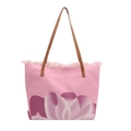Rosa Canvas-Einkaufstasche mit lila Blumenmuster und modischen Fransenverzierungen - Rosa
