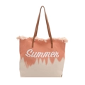 Summer canvas tote bag with tie-dye print, letter art and fringe trim edges - Orange