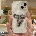 Funda iPhone con lazo plateado 3D y lentejuelas de plata sobre un fondo blanco - Lazo Plateado / iPhone 7/8/SE 2020