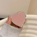 Supporto per telefono a cuore rosa con trama in finta pelle e bordo di strass brillanti - Rosa