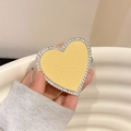 Supporto per telefono a cuore in pelle gialla con strass e impugnatura estensibile - Giallo