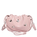 Rosa Kordelzug-Umhängetasche für Damen mit silbernen Schmetterlingen und Falten-Design - Rosa