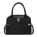 Borsa a mano minimalista in pelle nera con trama litchi, chiusura argento e tracolla - Nero