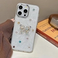 Detail of luxury rhinestone butterfly iPhone case with glitter and silver star accents - Electroplated Frame White Glitter Drip Glue Colorful Star Butterfly / Model 7/8/SE 2020