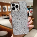 Detail of silver glitter phone case for iPhone with luxury sparkling finish and camera protection - Silver