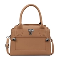 Borsa a mano classica in pelle martellata marrone con chiusura in argento e tracolla - Cachi