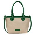 Bolso tipo cubo minimalista de lona y cuero verde con asa y correa ajustable larga - Verde