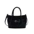 Chic black pleated bucket bag with woven texture and adjustable crossbody shoulder strap - No Pendant / Black