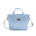 Minimalist light blue PU leather bucket bag with top handles and silver rivet details - No Pendant / Blue