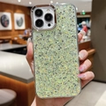 Detail of glitter sequins phone case with silver metal camera lens ring for iPhone - Light Green