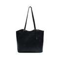 Black embossed faux leather tote bag with fashion patterns and adjustable straps - No Pendant / Black