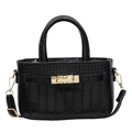 Chic black crocodile texture square shoulder bag with gold metal buckle and adjustable strap - Black
