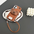 Detail of iPhone 16 Pro Max brown leather case with plush bear and hand strap - Brown / iPhone 7/8/SE 2020