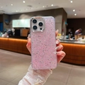 Detailed close-up of pink glitter silicone phone case with silver metal camera lens frame - Pink / iPhone 7/8/SE 2020