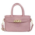 Pink faux leather handbag with stone pattern texture and gold twist lock in main view - Pink