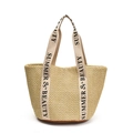Helle beige Stroh-Handtasche mit gewebten Summer & Beauty Tragegriffen und braunem Boden - Khaki