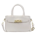White crocodile pattern rectangular shoulder bag with golden buckle and adjustable strap - White