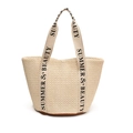 Handgewebte cremeweiße Strandtasche für den Sommer mit bedruckten Trägern - Beige