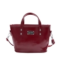 Deep red patent leather bucket bag with silver hardware and detachable strap - No Pendant / Red