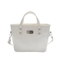 Minimalist beige bucket bag with dual handles and adjustable shoulder strap in PU leather - No Pendant / White