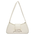 Borsa a spalla bianca con trama litchi, decorazione a fiocco e patta magnetica - Bianco
