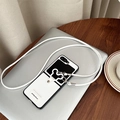 Leather crossbody phone case for foldable phones with heart clasp and lanyard strap - Textured Leather - Good Luck Mickey Mouse Ring - Round Leather Cord - White / Samsung ZFlip3