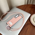 Pink leather crossbody phone case for foldable screens with heart charm and long strap - Textured Leather - Good Luck Mickey Mouse Ring - Round Leather Cord - Pink / Samsung ZFlip3