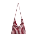 Borsa tote in tela a righe rosse e bianche con un fiocco decorativo in pizzo bianco - Rosso