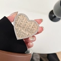 Détail du support téléphone en paille en forme de cœur avec bordure en strass - Support Transparent-Coeur Strass Métal-Tissé-Khaki