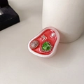 Detailed view of red heart phone grip with rhinestones, bow, and pearl embellishments - Red Glitter Bow with Emerald Heart
