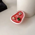 Detail of red heart phone grip with pearl finish, colorful gemstones and silver bow - Red Glitter Bow with Green Planet