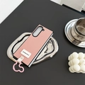 Pink lychee leather folding phone case with cloud pendant on silver tray detail - Textured Leather - Good Luck Mickey Mouse Ring - Pink / Samsung ZFlip3