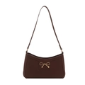 Deep brown crescent shoulder bag with a gold bow detail on a white background - Brown