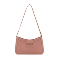 Elegant pink baguette shoulder bag featuring a decorative golden metal bow on the front - Pink