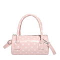 Pink polka dot barrel bag with top handles and adjustable shoulder strap for women - Pink