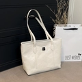 Borsa tote crema in pelle PU con motivi di gatti in rilievo e placca logo in metallo - Bianco senza Pendente