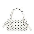 Retro white cylinder baguette bag with black polka dots and silver hardware straps - White