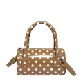 Brown polka dot cylinder bag in shiny PU leather with detachable shoulder strap - Brown
