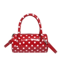 Borsa baguette a pois rossi e bianchi con finitura lucida e dettagli metallici argento - Rosso
