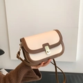 French vintage crossbody square bag in cream and brown leather with gold metal lock - White