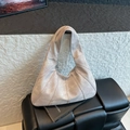 Minimalist light gray large tote bag in suede texture for stylish women commuting - Light Gray